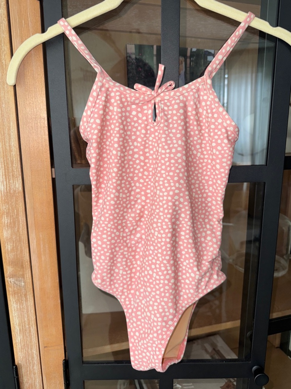 Crewcuts one piece swimsuit polka dots bows criss cross girls peachy